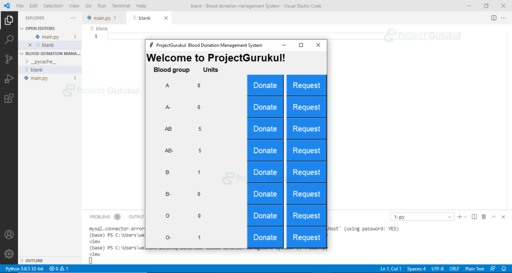 Python Project - Blood Bank Management System - Project Gurukul