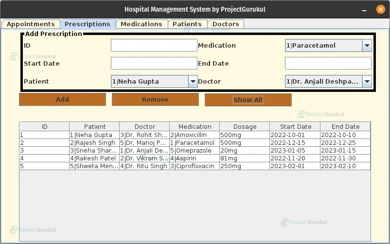 hospital management system output