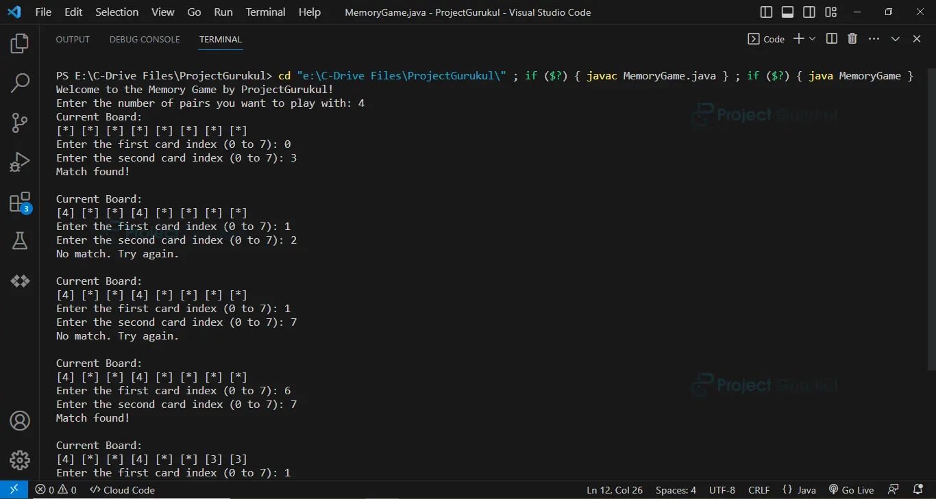 Java Project - Memory Game - Project Gurukul