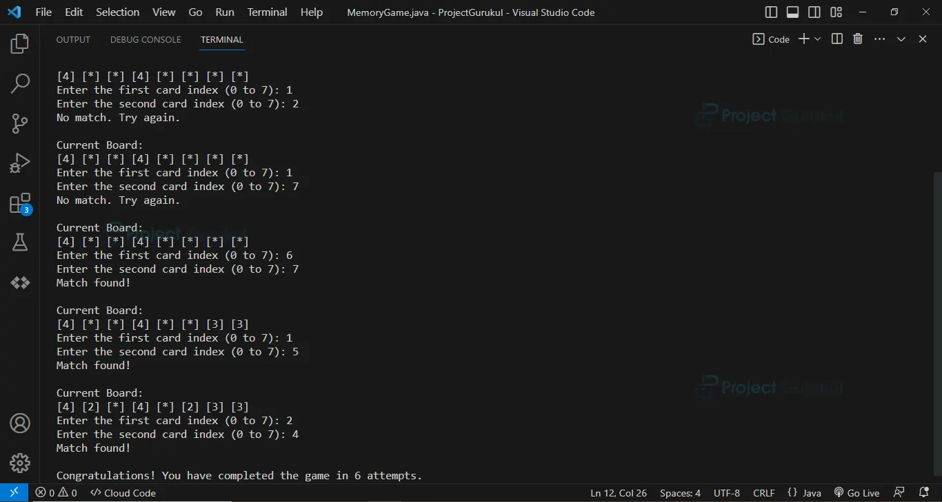 Java Project - Memory Game - Project Gurukul